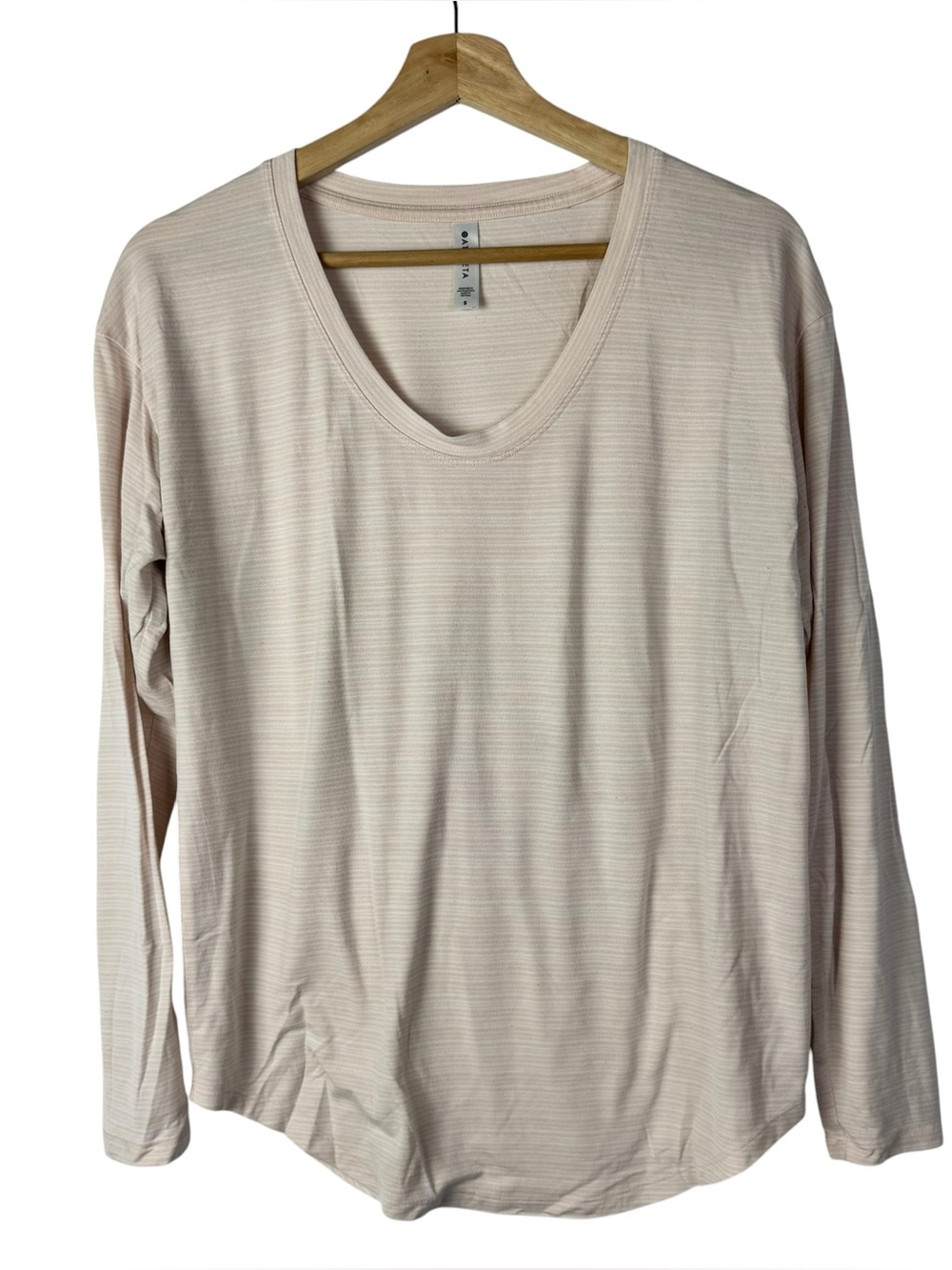 Athleta Cloudlight Stratus Light Pink Stripe Long Sleeve Athletic T-Shirt S